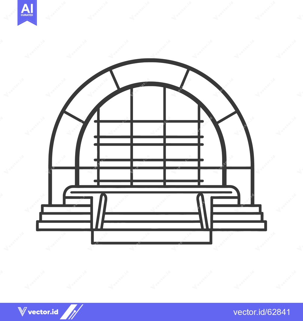 Premium Vector of A monochrome illustration depicting a stage with an arched backdrop