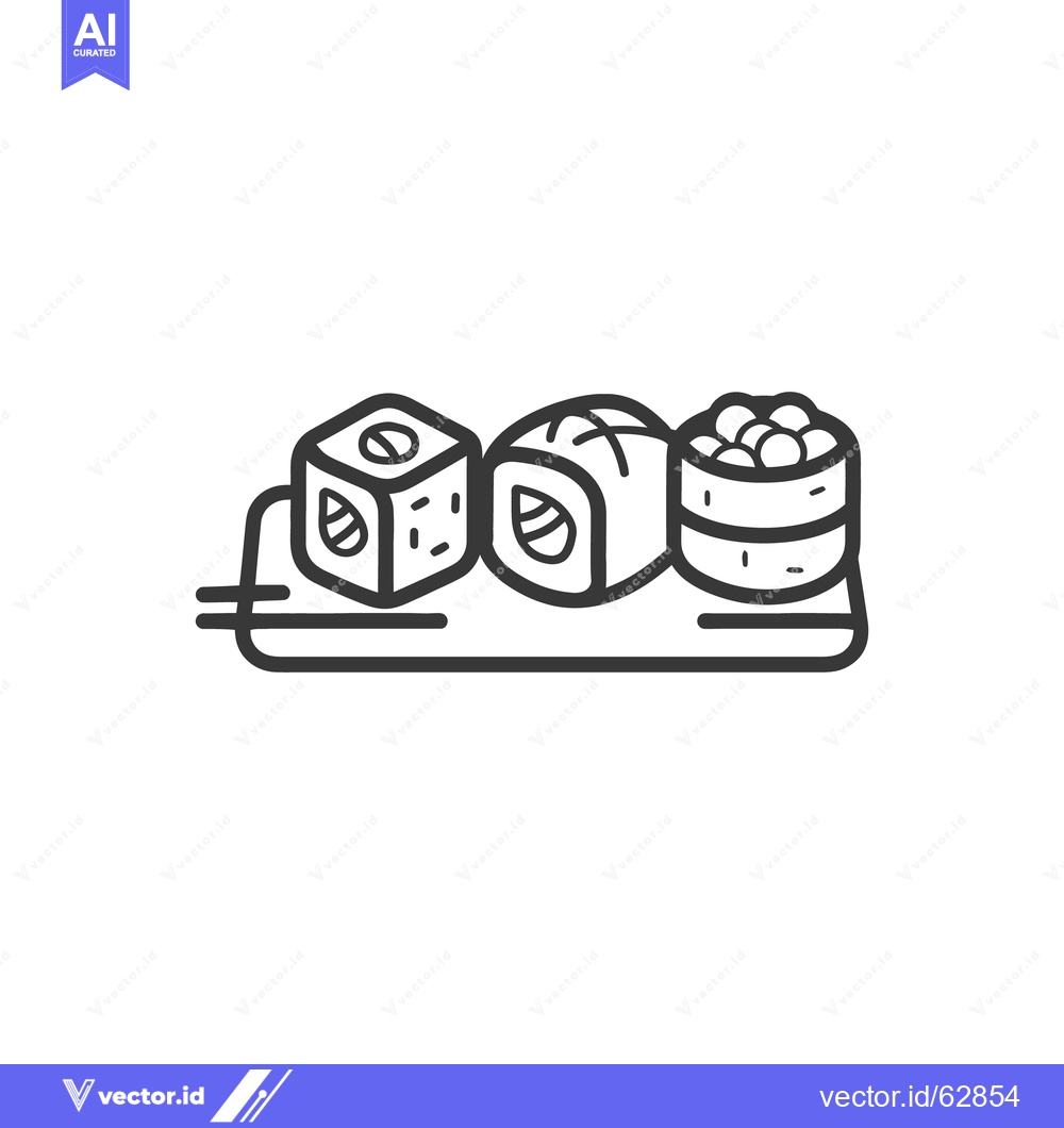 Premium Vector dari Black and white line art featuring various sushi pieces