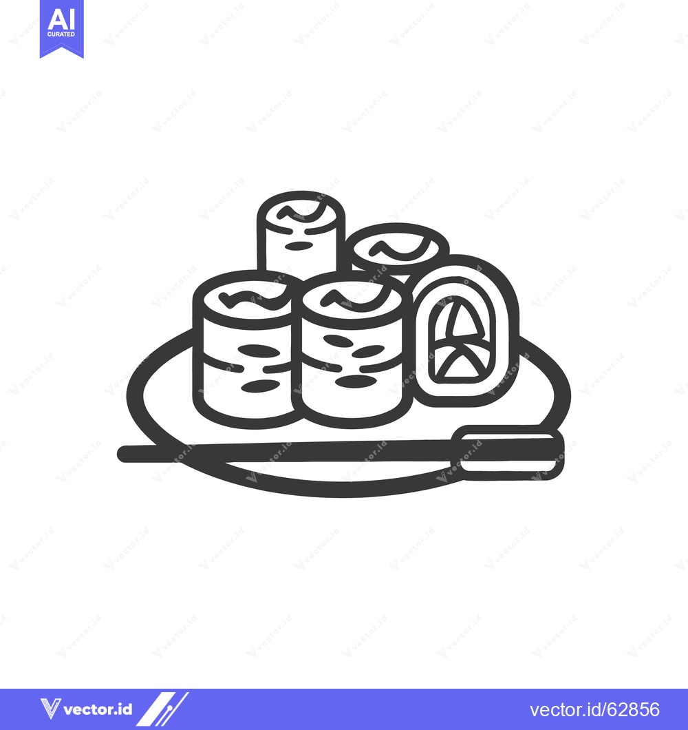 Premium Vector dari A black and white image displaying various sushi rolls on a plate