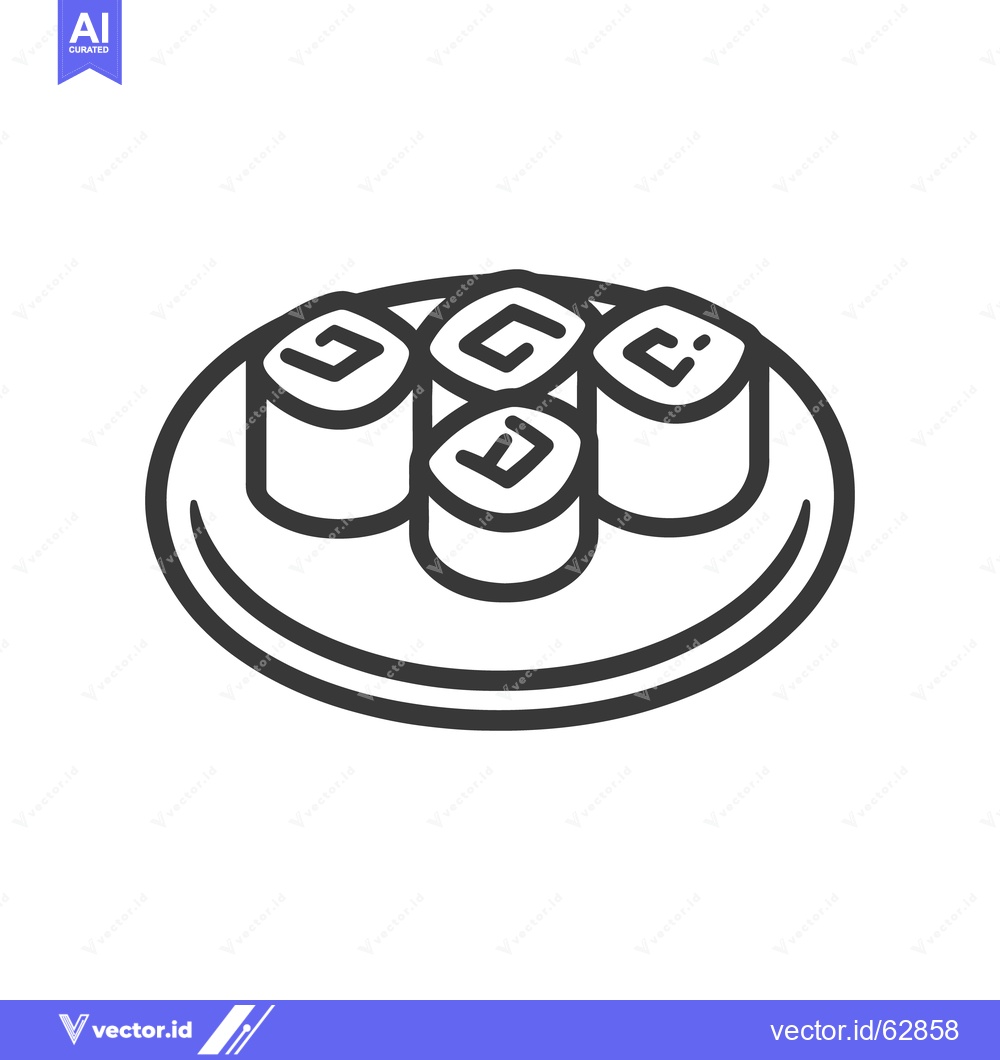 Premium Vector dari Simple outlined illustration of sushi rolls on a plate