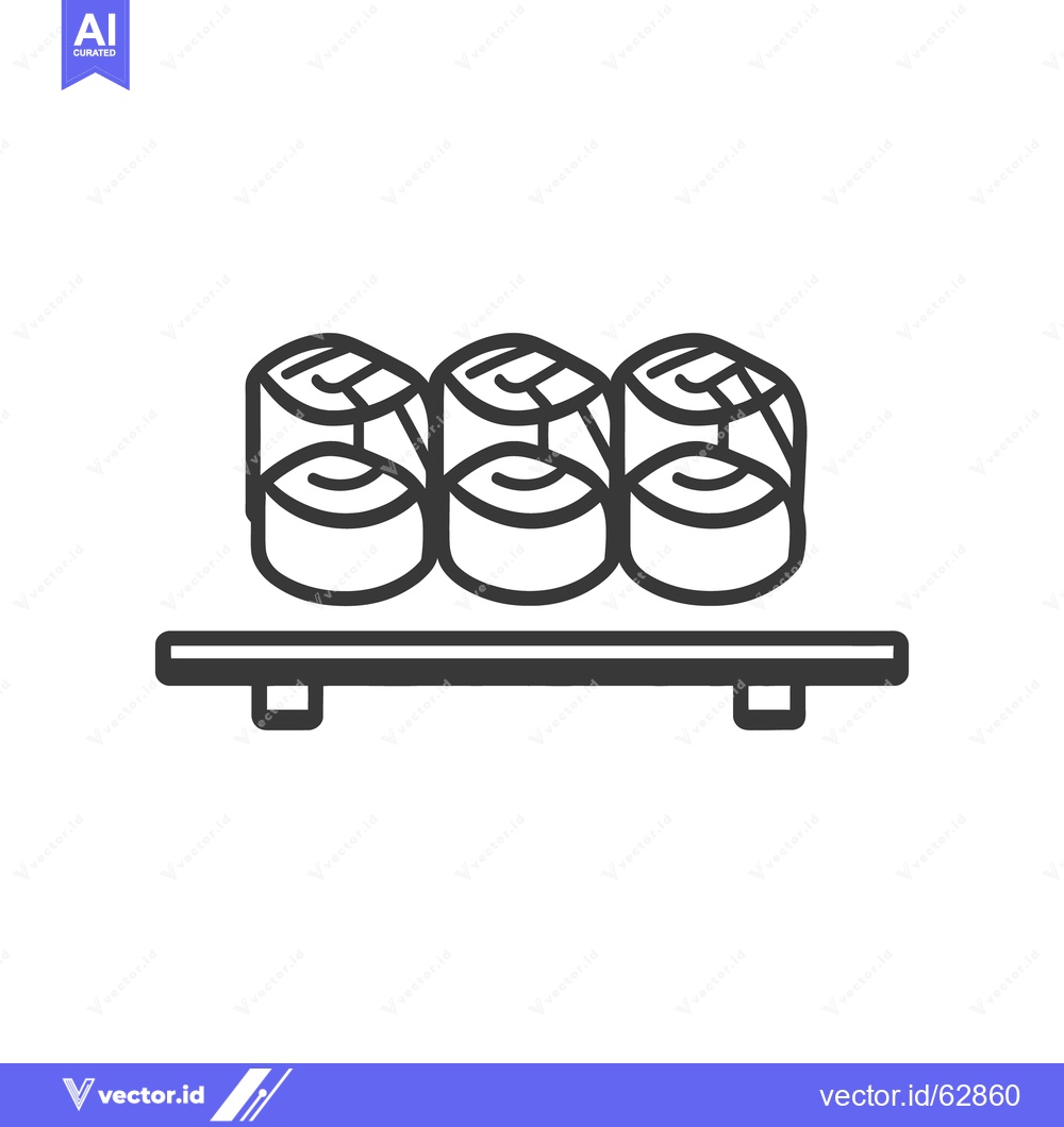 Premium Vector dari Three sushi rolls displayed on a rectangular wooden serving tray