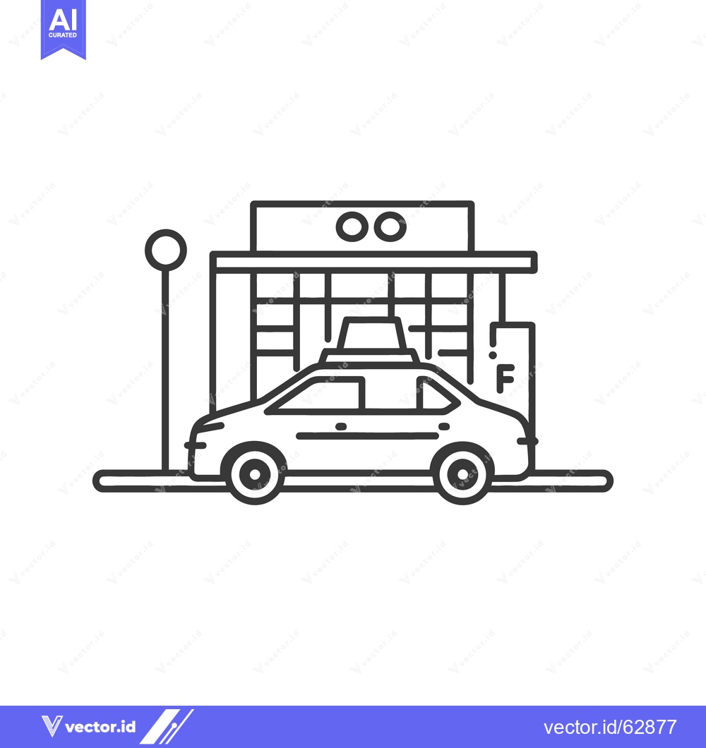 Premium Vector dari A black and white illustration of a taxi cab by a building