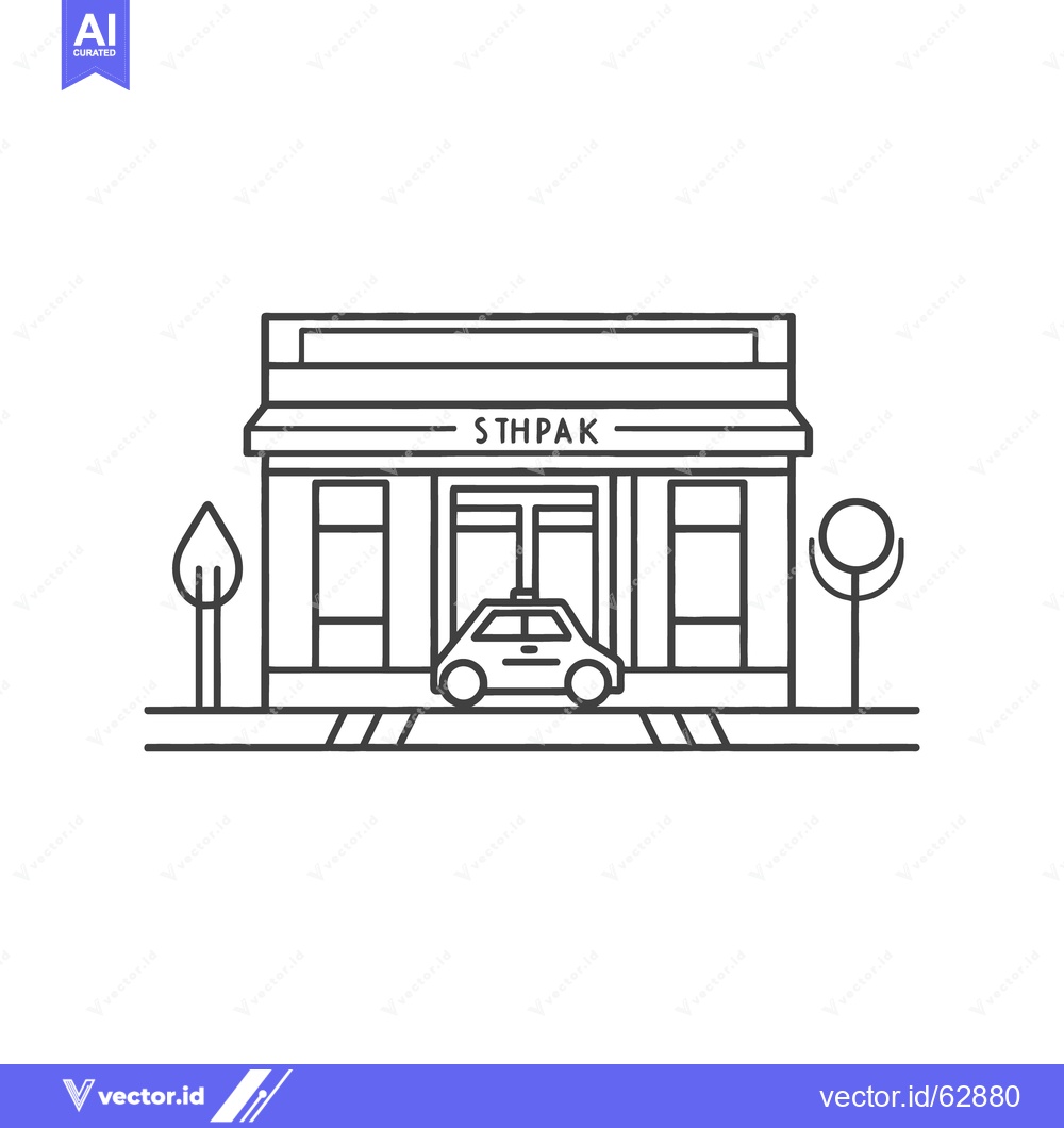 Premium Vector of A stylized monochrome building with a car and some trees
