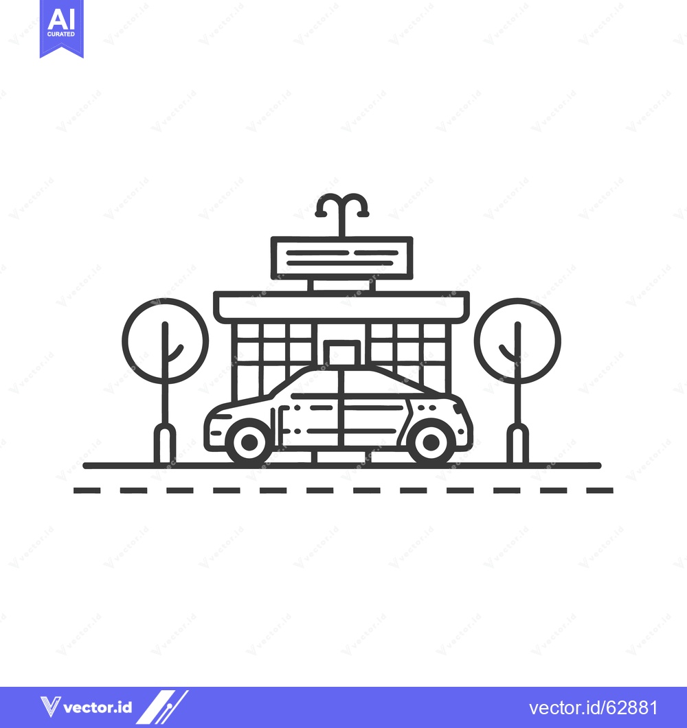 Premium Vector of An outlined drawing depicting a car in front of a building