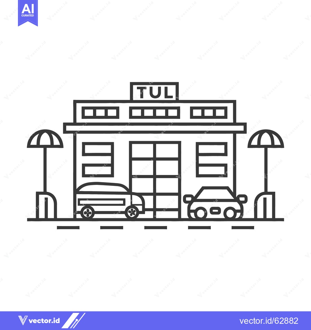 Premium Vector of A graphical illustration depicting an airport terminal with two cars