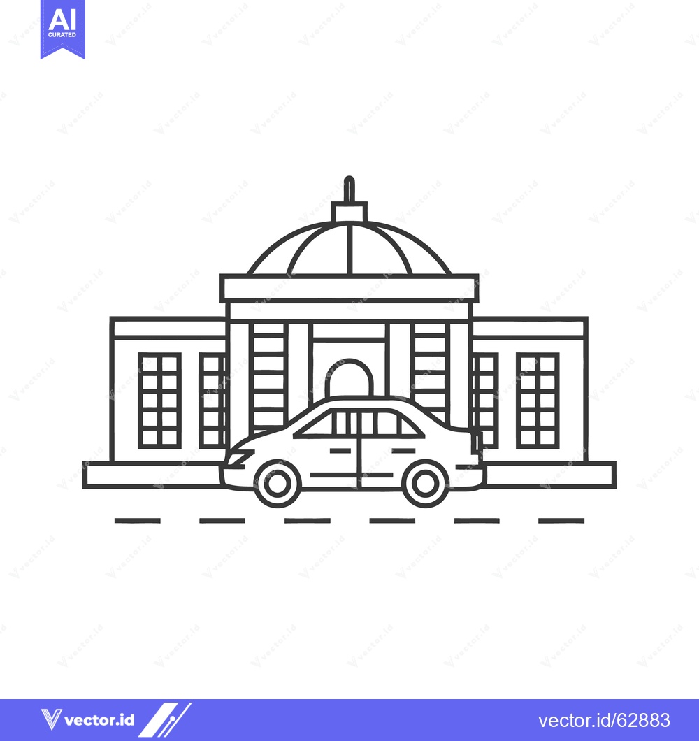 Premium Vector dari An illustrative vector graphic depicts a car parked in front of a buil