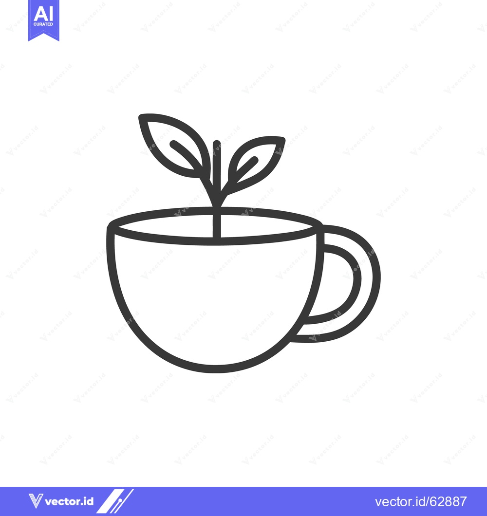 Premium Vector of A simple line drawing showing a tea cup and plant growth