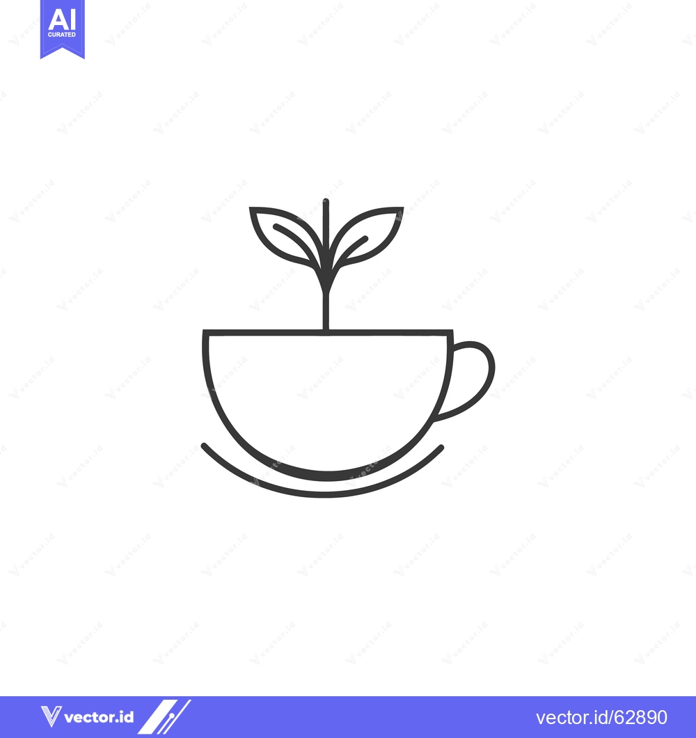 Premium Vector of A simple line drawing depicts a teacup with sprouting plant