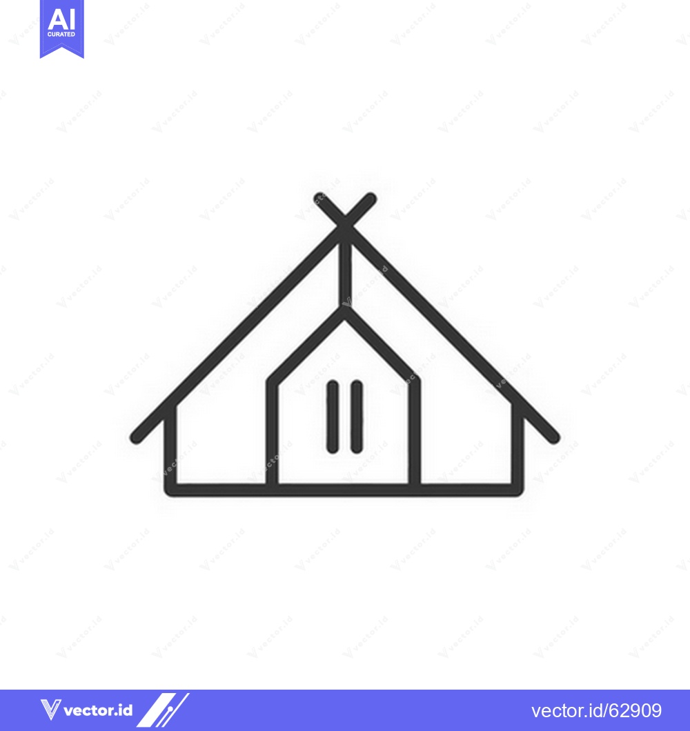Premium Vector of Simple black line drawing illustration of a tent icon graphic