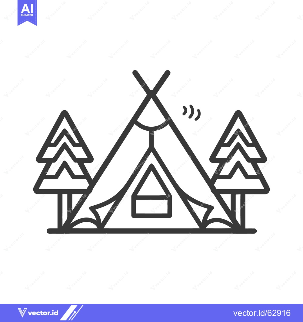 Premium Vector of An illustrated outline showing a camping tent with trees around it