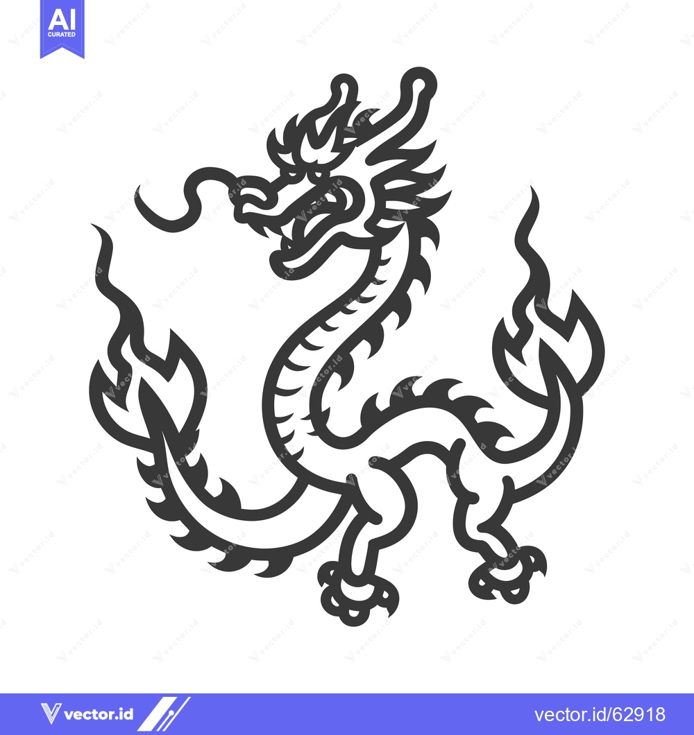 Premium Vector dari Black and White Line Art Illustration of a Chinese Dragon