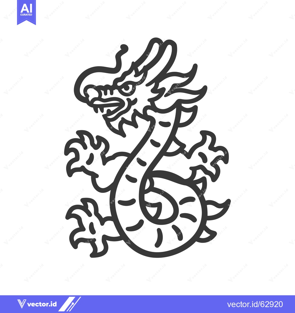 Premium Vector dari Line Art Illustration of a Chinese Dragon with a Coiled Tail