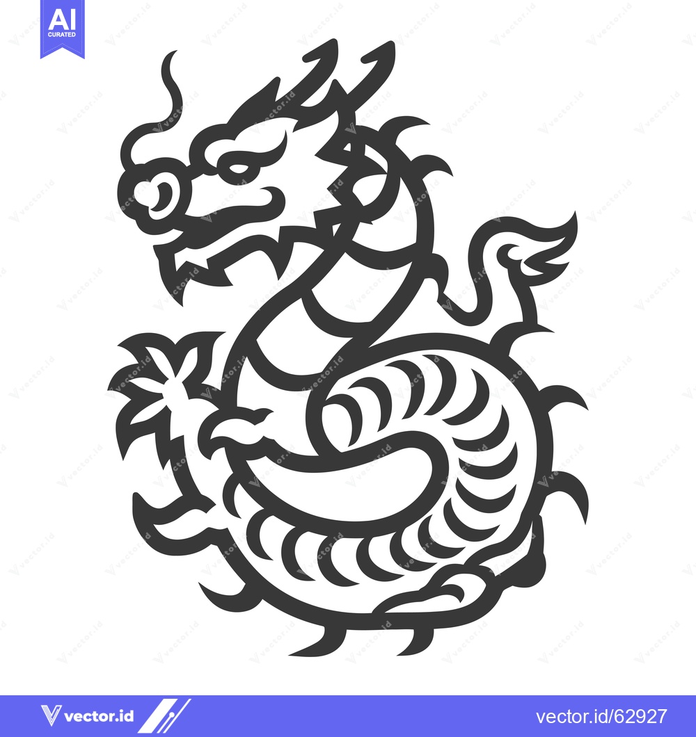 Premium Vector of Stylized Black and White Dragon Illustration