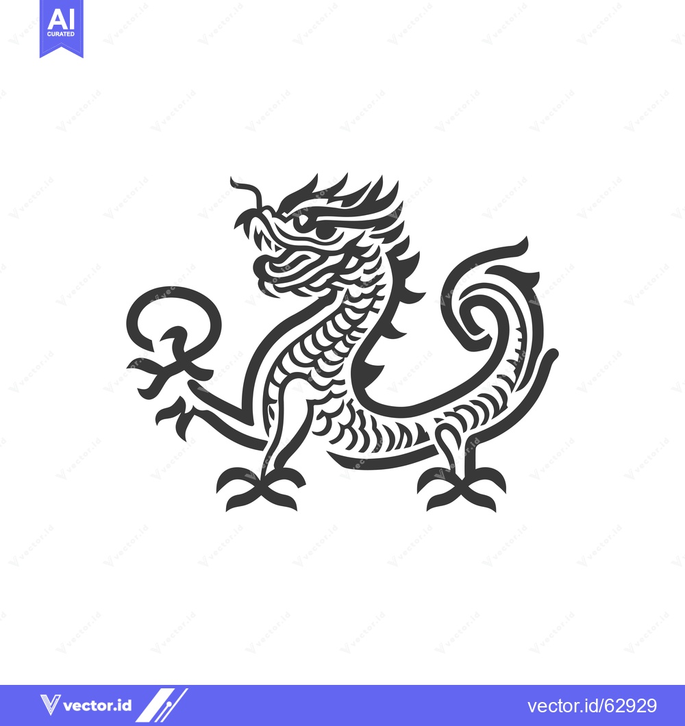 Premium Vector dari A stylized black and white depiction of a dragon