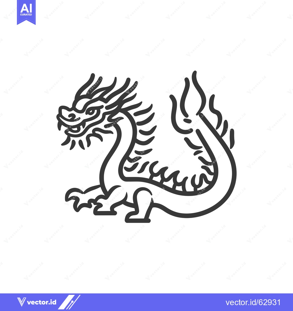 Premium Vector dari Line art illustration of a Chinese dragon with a curled tail