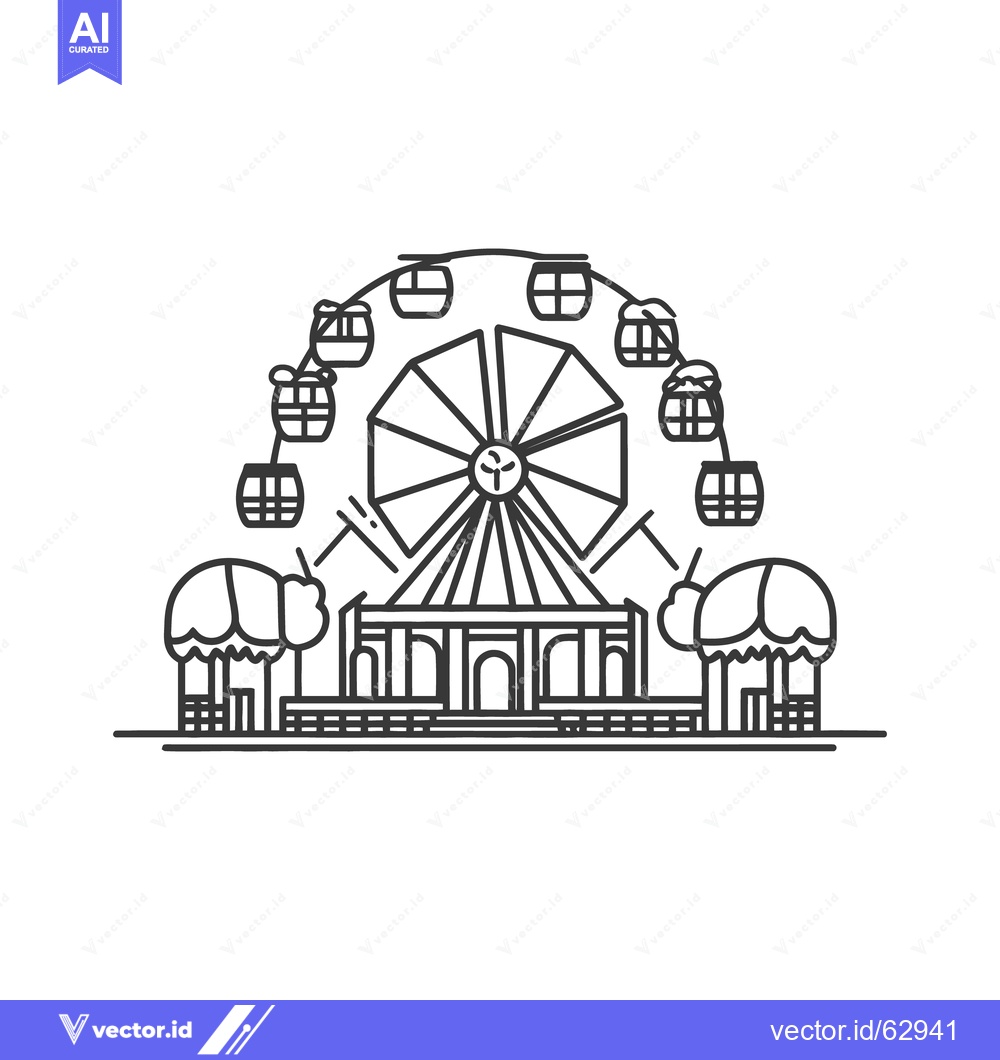 Premium Vector dari A detailed monochrome illustration of a ferris wheel and landscape