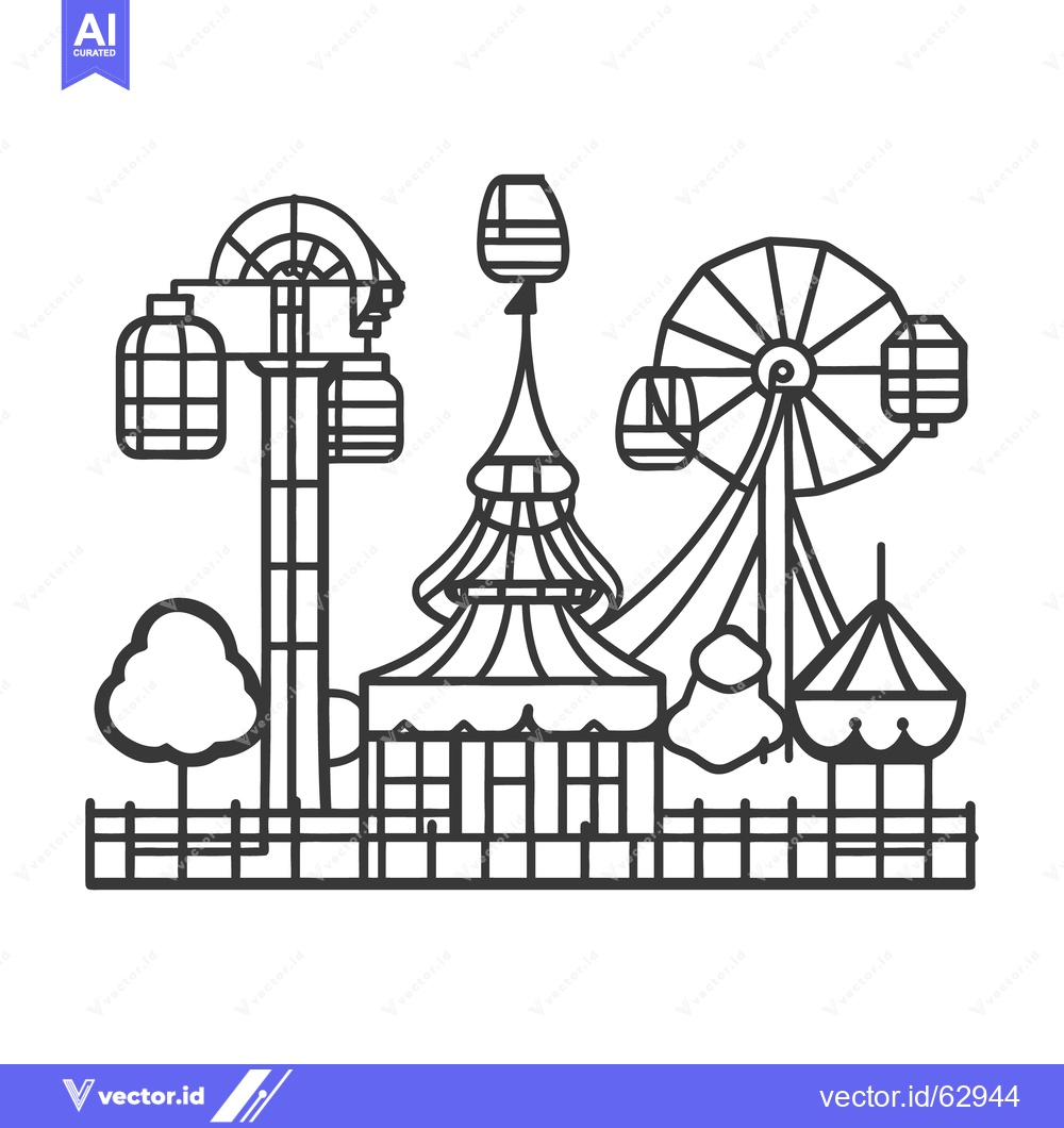 Premium Vector dari Black and white illustration of an amusement park scene