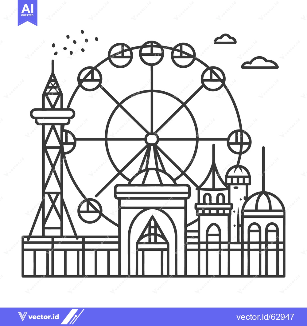 Premium Vector of A black and white outline of a theme park illustration