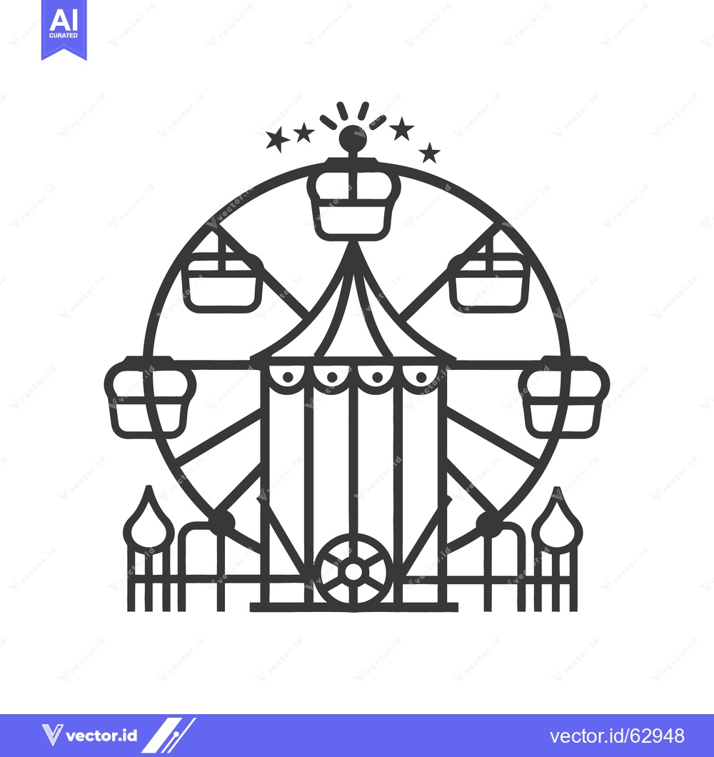 Premium Vector dari A stylized black and white illustration of a carnival Ferris wheel