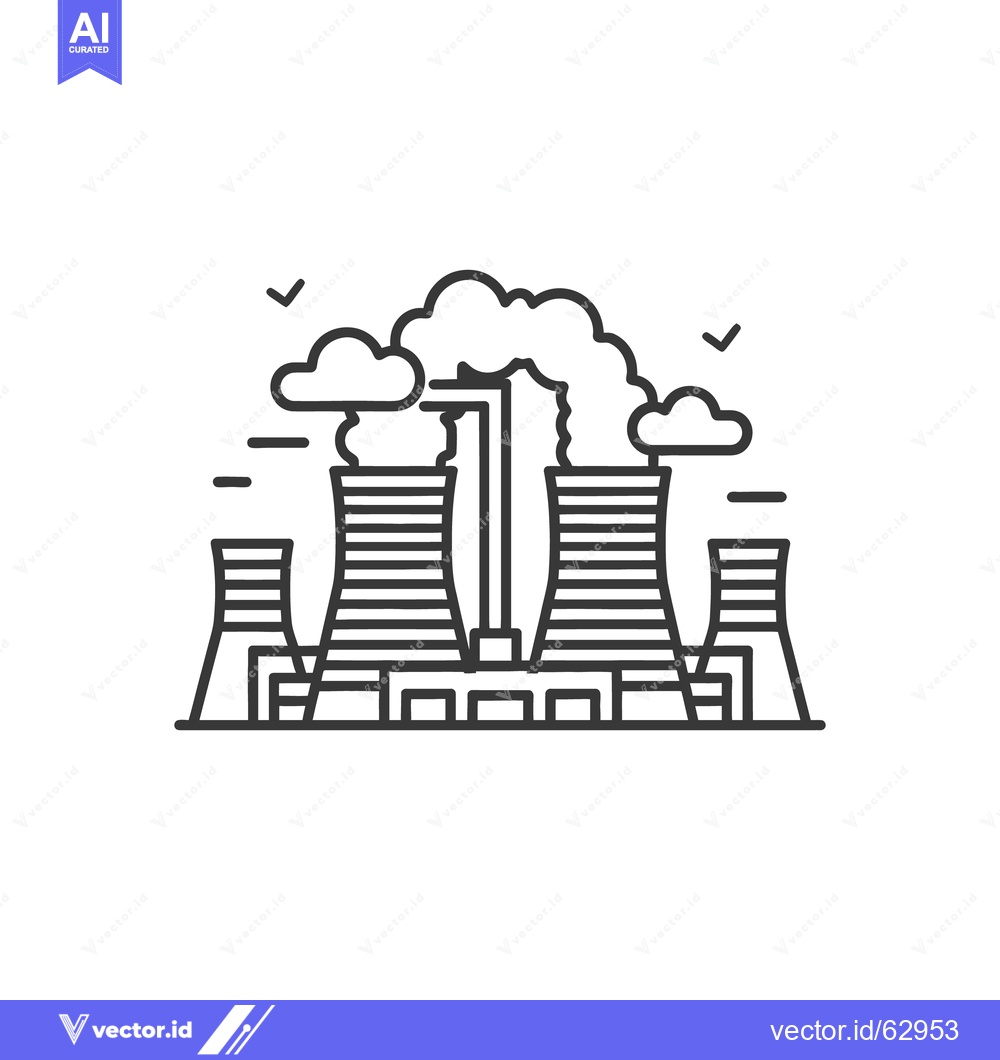 Premium Vector of A monochromatic graphic depicts an industrial power plant emitting smo