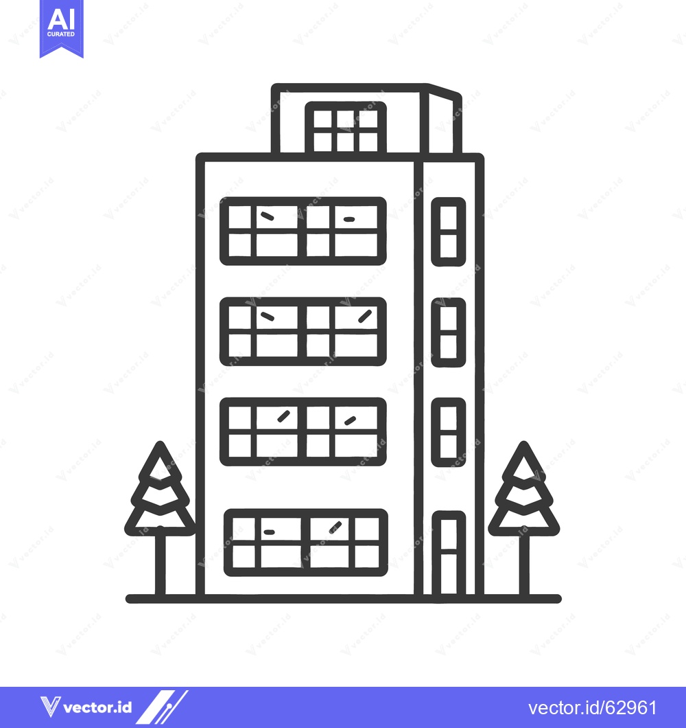Premium Vector dari A tall modern residential building with multiple windows and trees