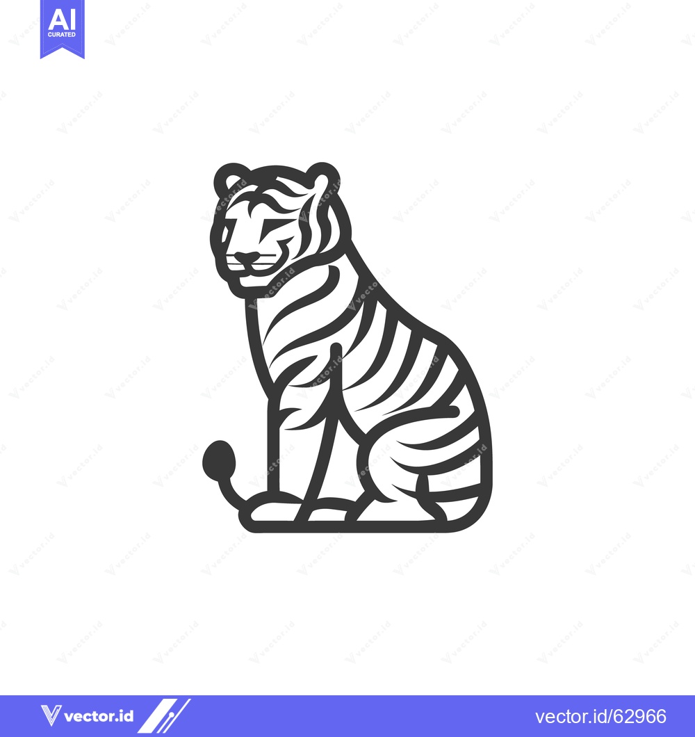 Premium Vector dari A stylized illustration of a sitting tiger with stripes is presented