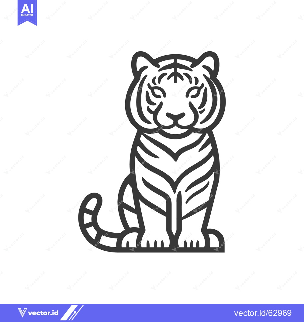 Premium Vector dari A simplistic line drawing of a sitting tiger with stripes