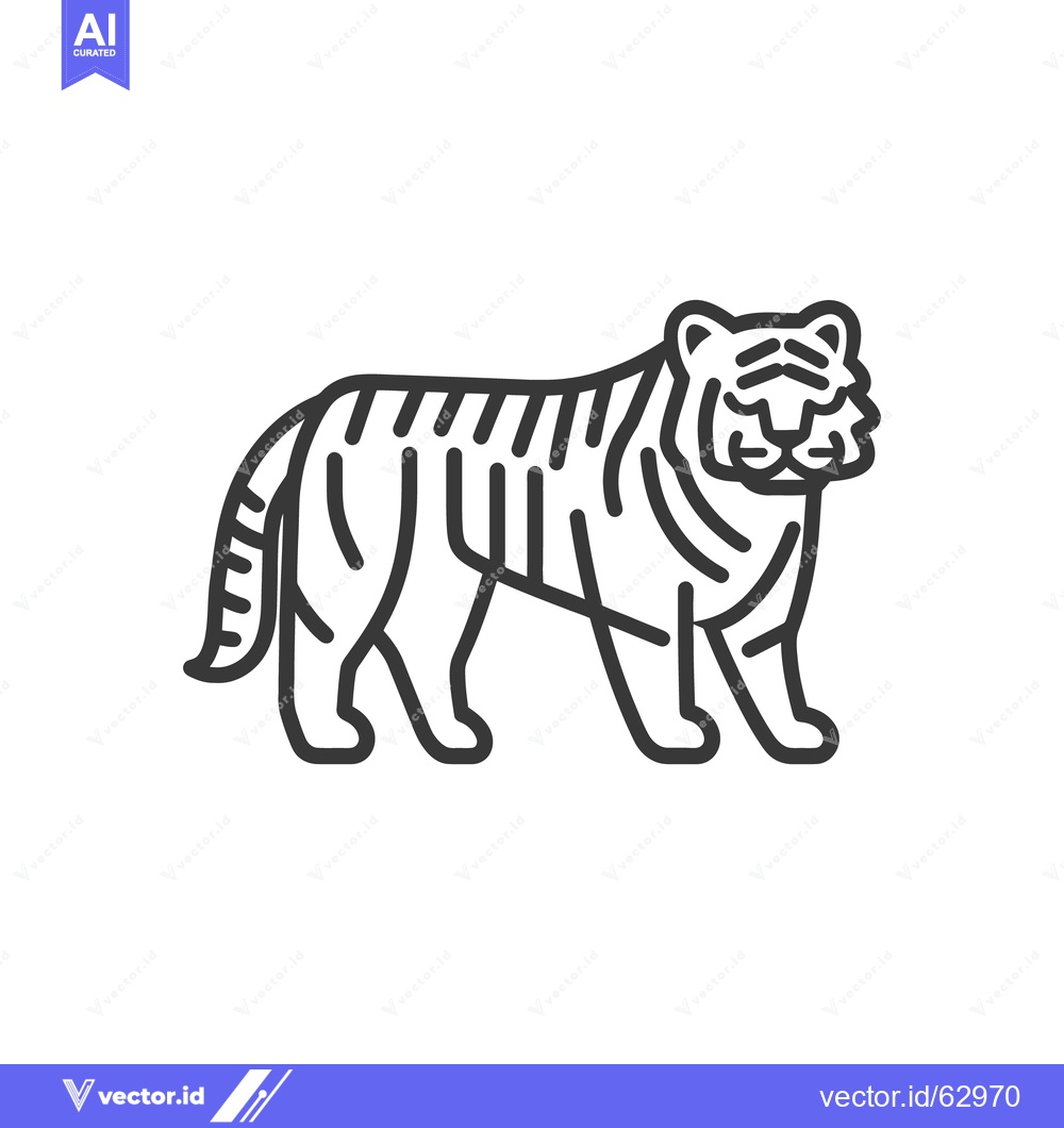 Premium Vector of A monochrome drawing depicts a standing tiger in a linear style