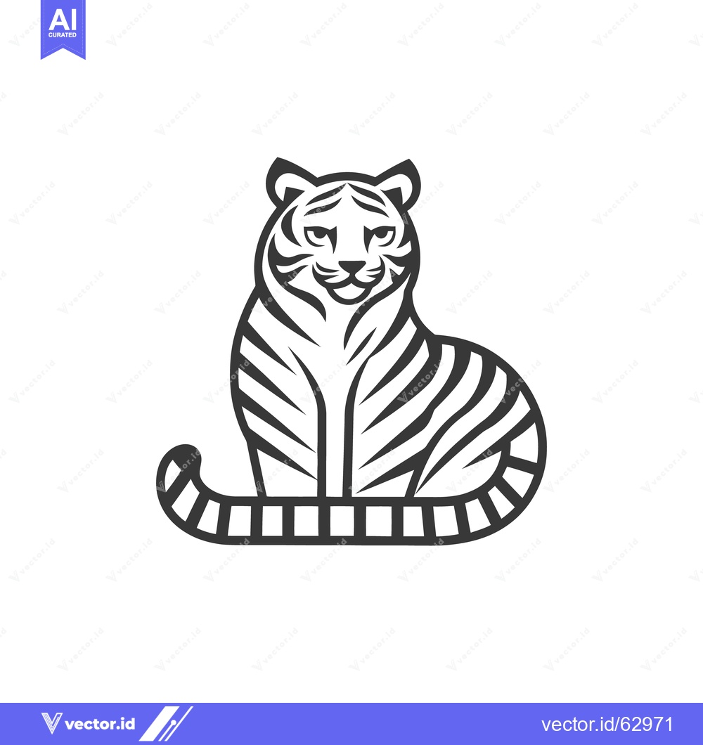 Premium Vector dari A simplified black and white graphic depicts a sitting tiger