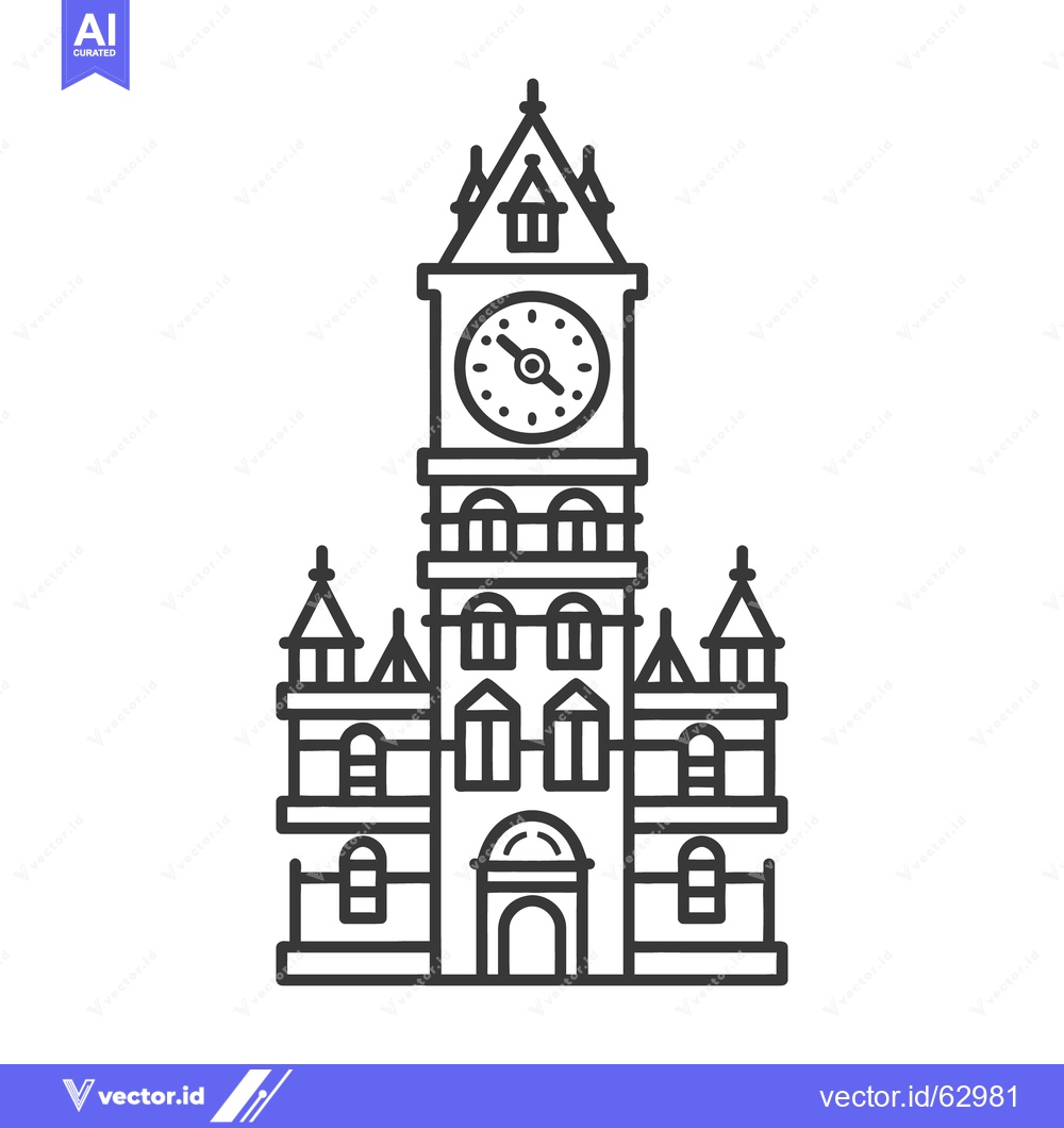 Premium Vector dari An illustrated tall clock tower building with gothic architectural det