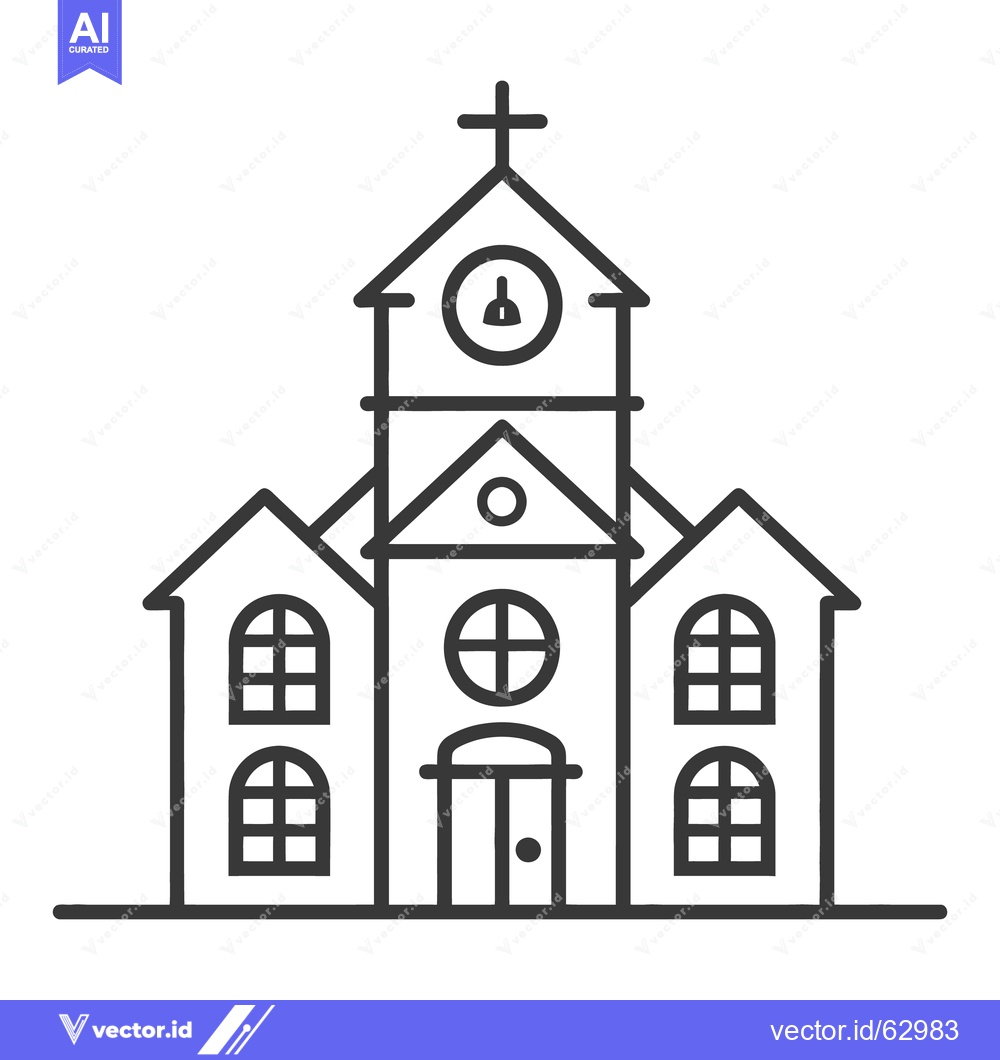 Premium Vector of A black and white line drawing of a church building