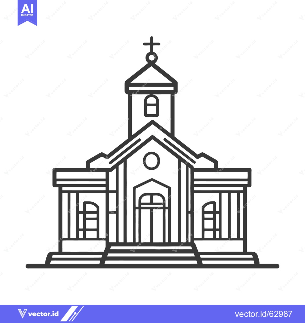Premium Vector of A black and white line art illustration of a church building