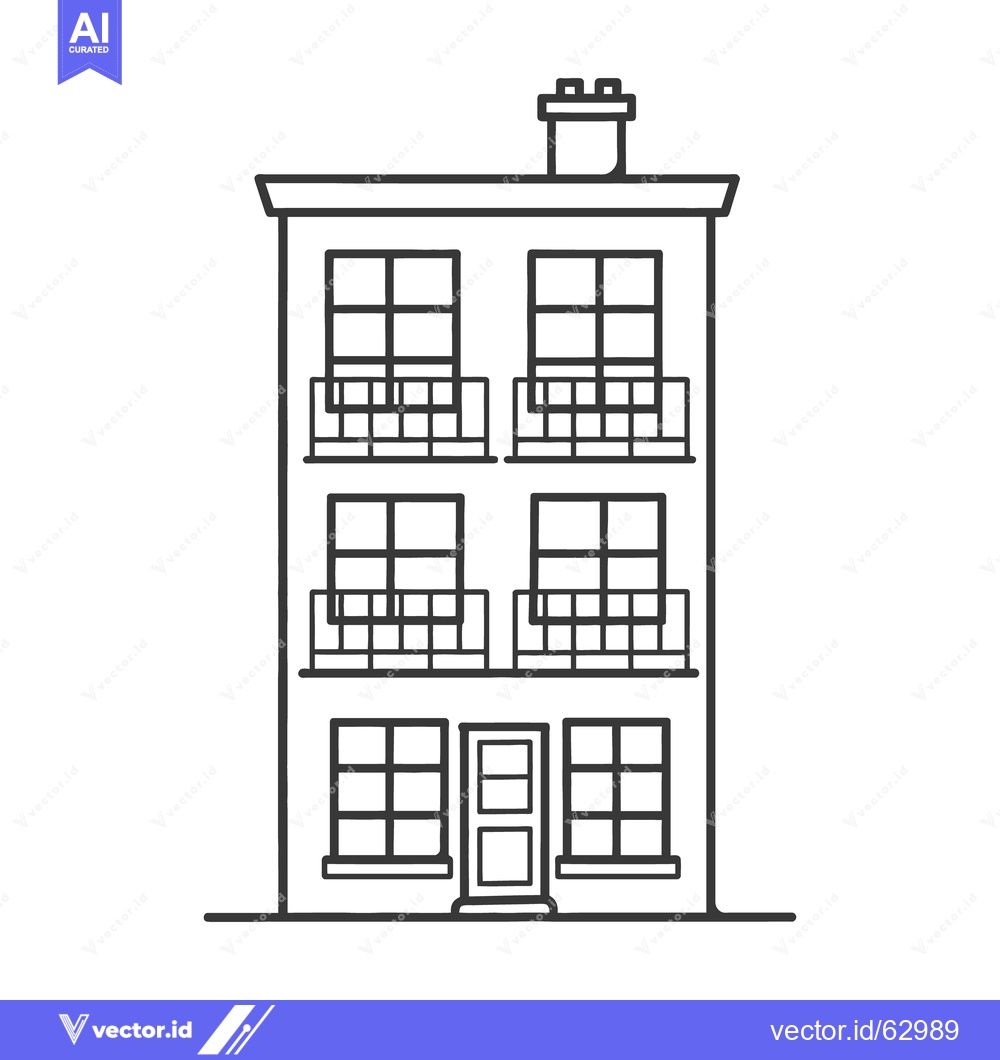 Premium Vector of A detailed black and white line drawing of a building facade