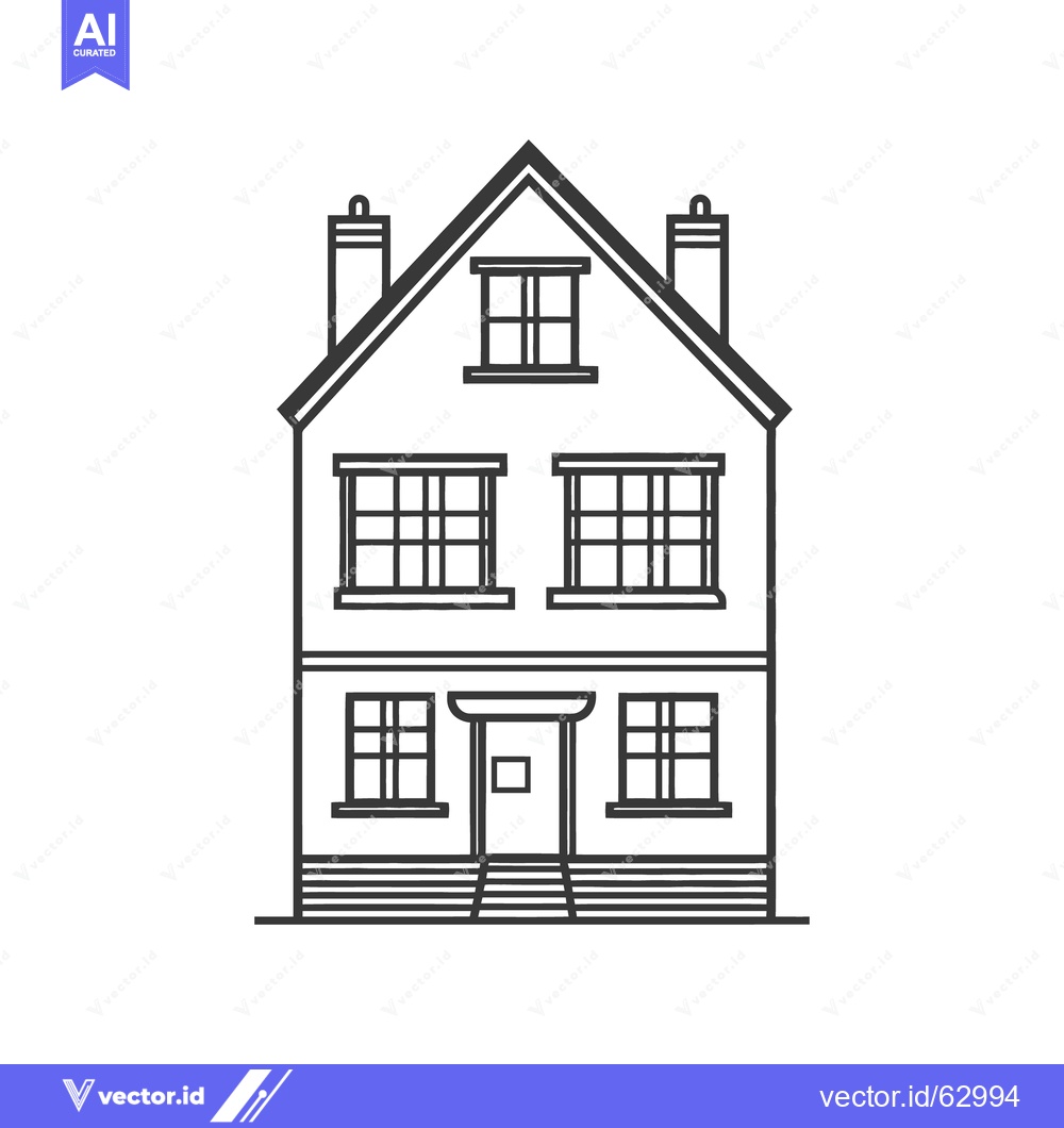 Premium Vector dari The front view of a black line drawing of a building