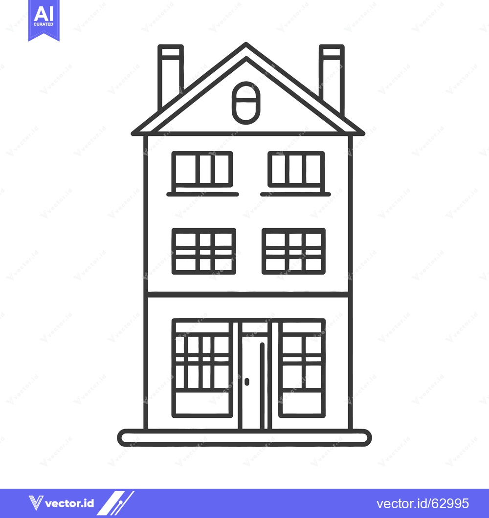 Premium Vector dari Detailed line drawing illustration of a tall three story building