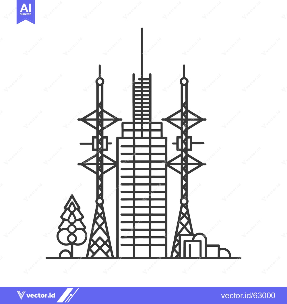 Premium Vector dari A tall building with communication towers and a small tree