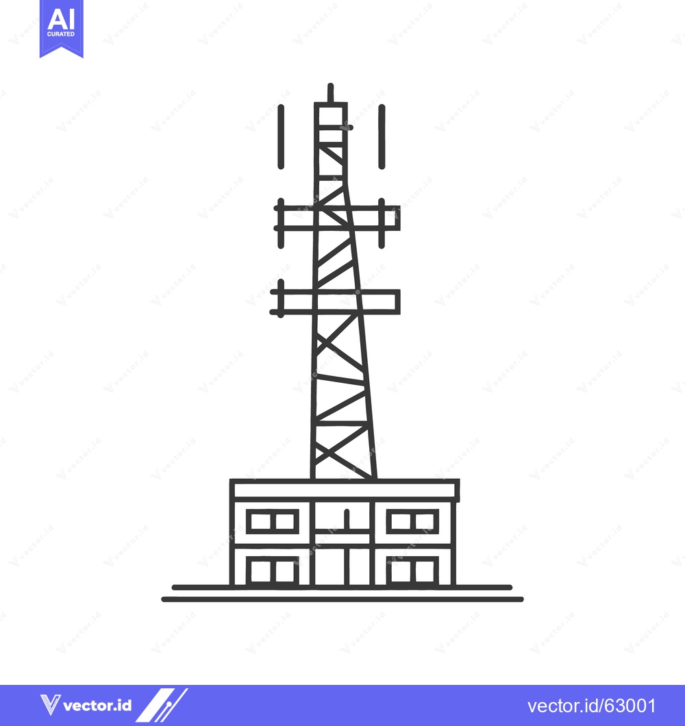 Premium Vector of A tall communication tower with supporting base structure is shown