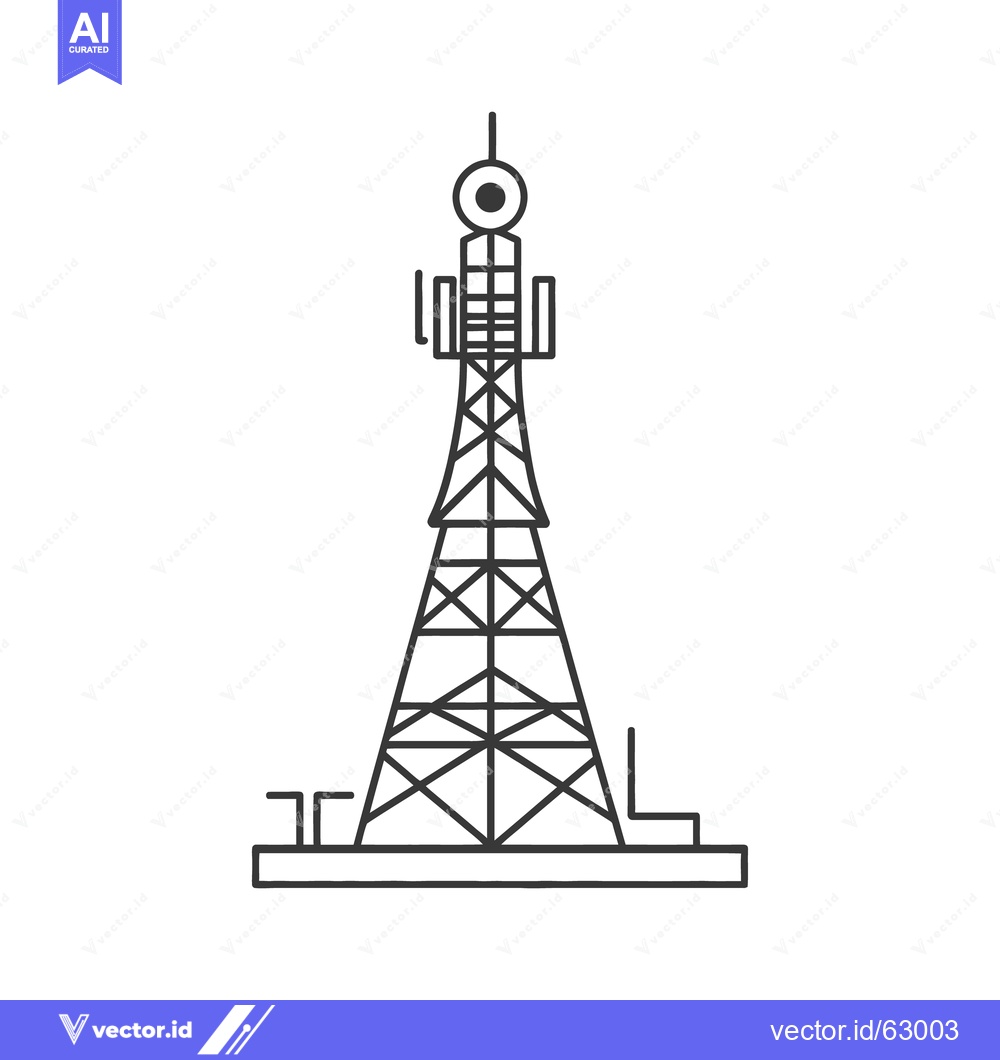 Premium Vector dari An illustrated black and white graphic depicts a tall telecommunicatio