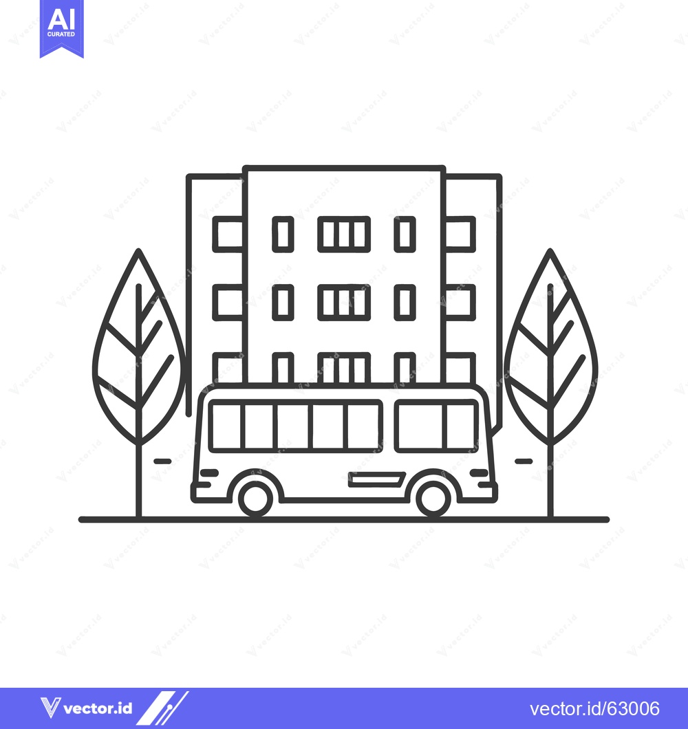 Premium Vector dari A black and white illustration of a bus and building