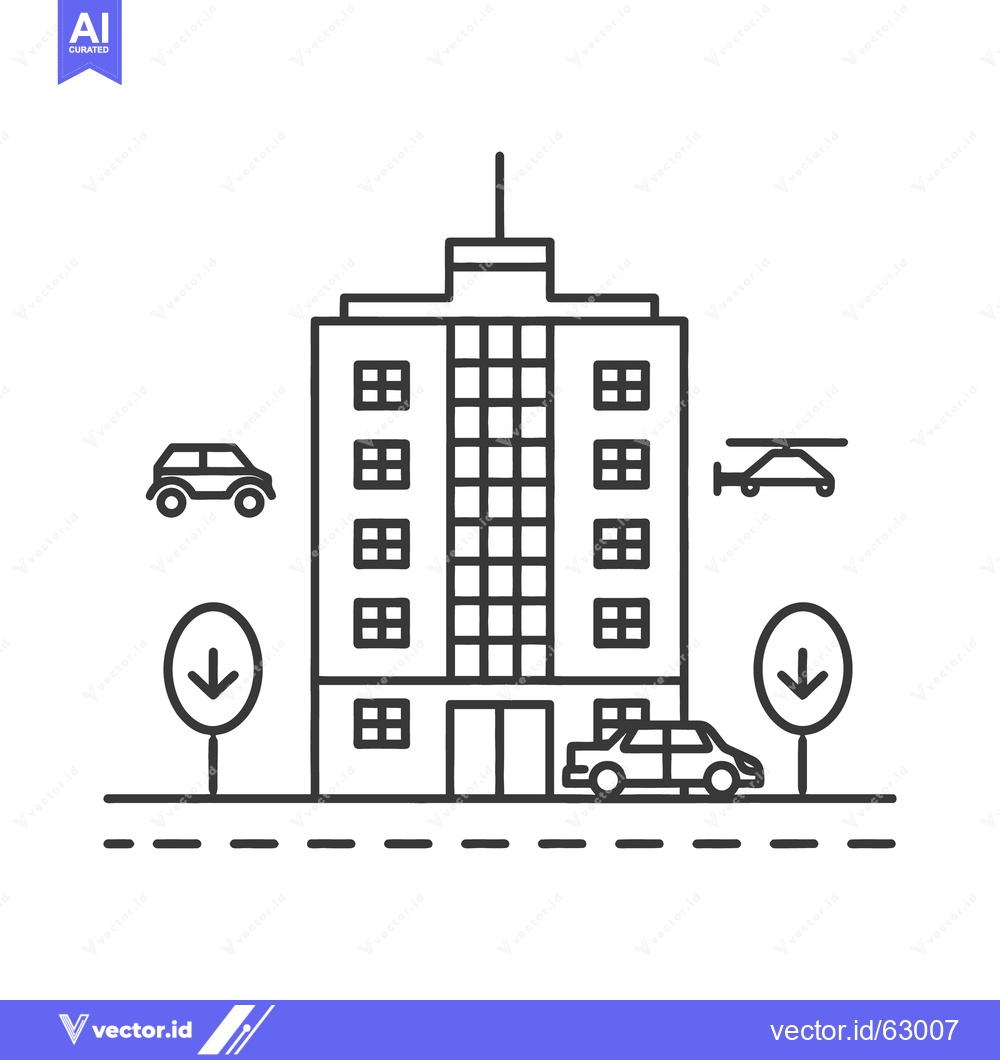 Premium Vector of A simple illustration depicting a building with transportation element