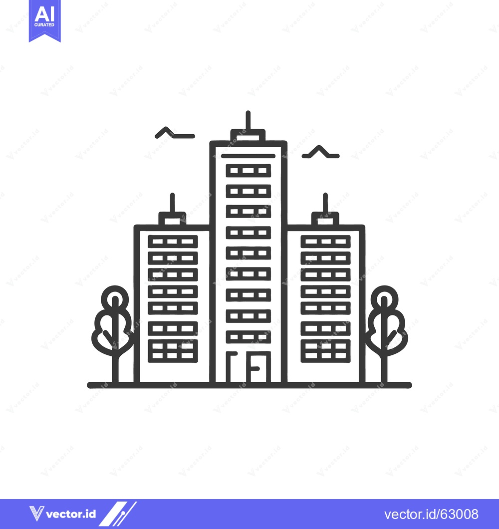 Premium Vector of Three Skyscraper Buildings With Trees and a Small Sky Element
