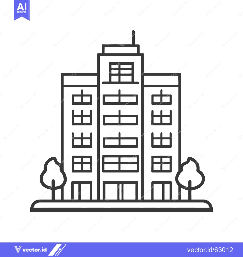Premium Vector dari A tall building with windows and trees is clearly illustrated