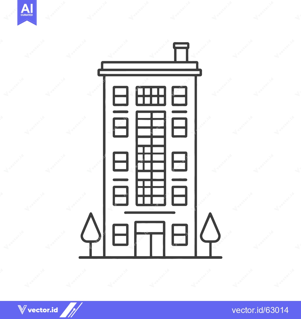 Premium Vector dari A stylized black and white illustration of a tall urban building