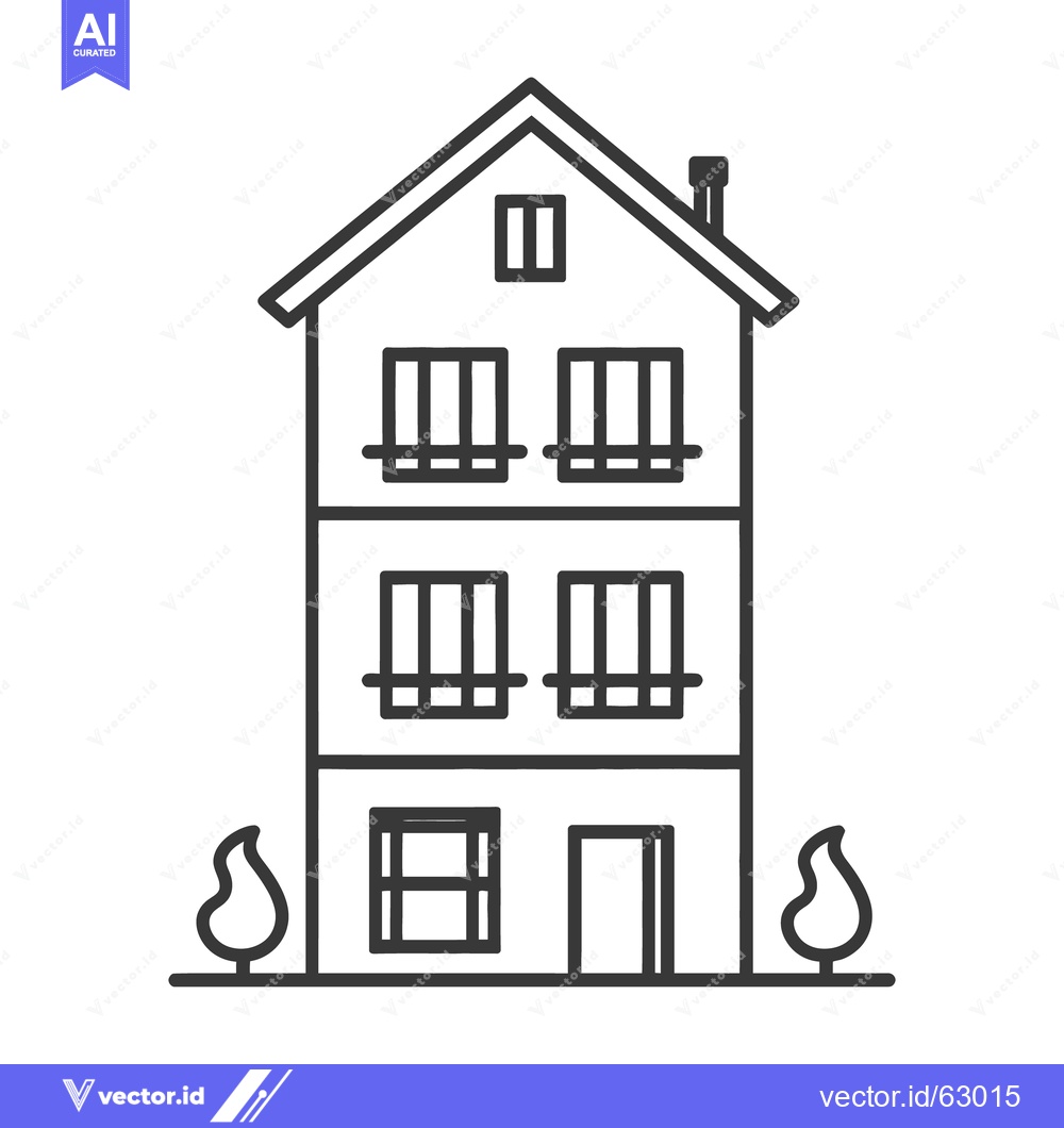 Premium Vector dari Simple black and white line drawing depicting a three story house