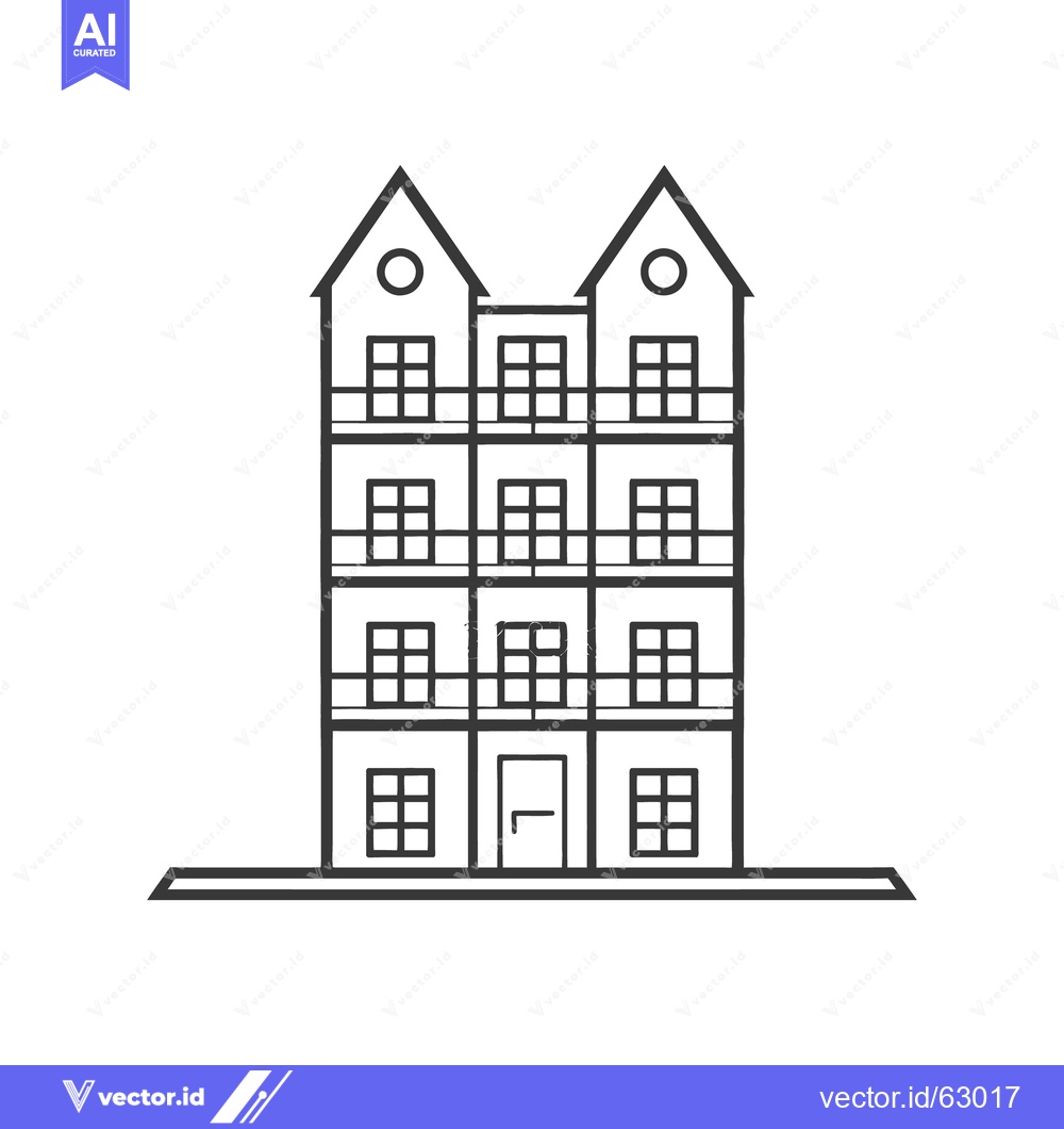 Premium Vector dari An illustrated three story building with windows and a doorway