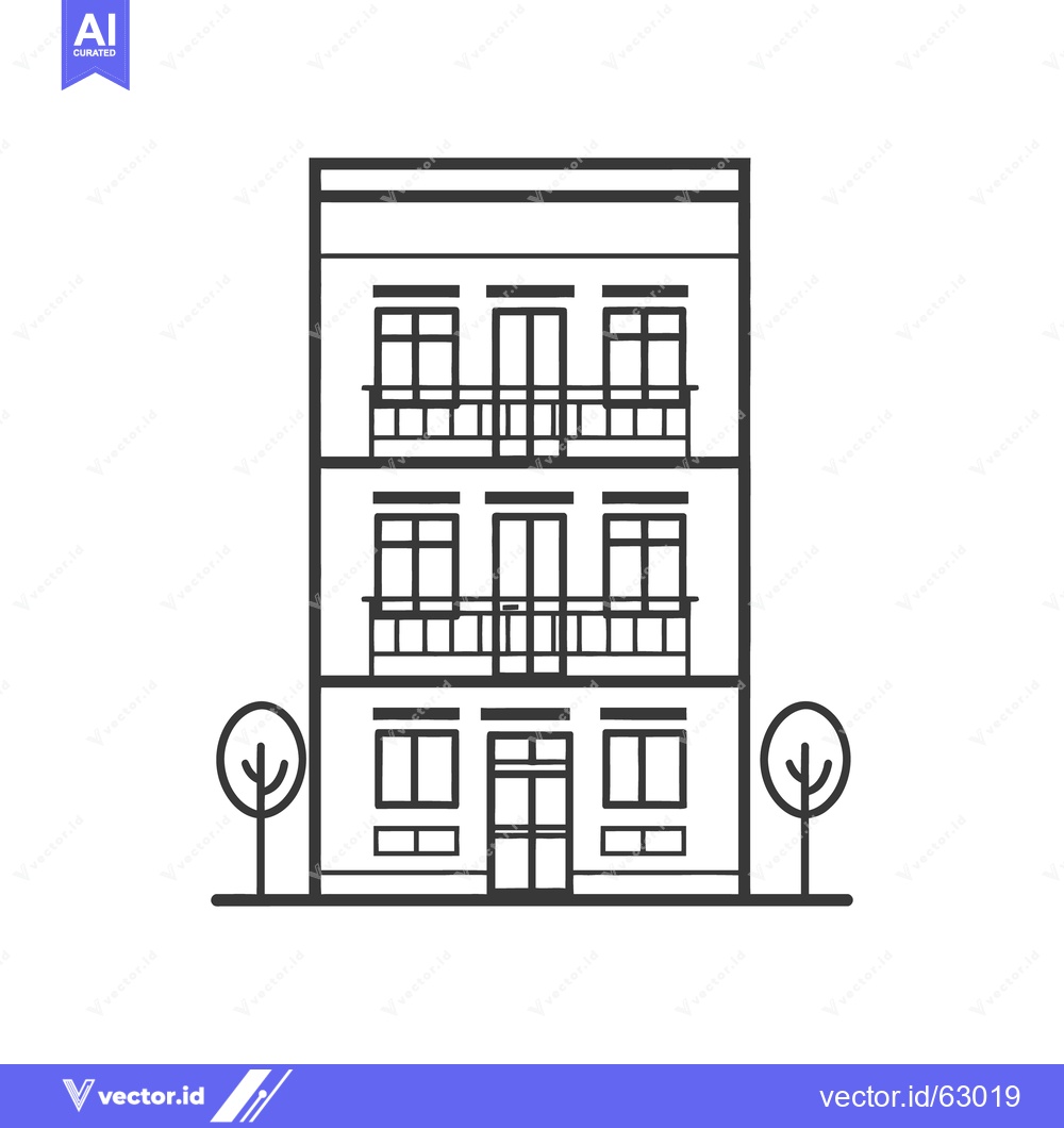Premium Vector of A simple outlined illustration of a three story building