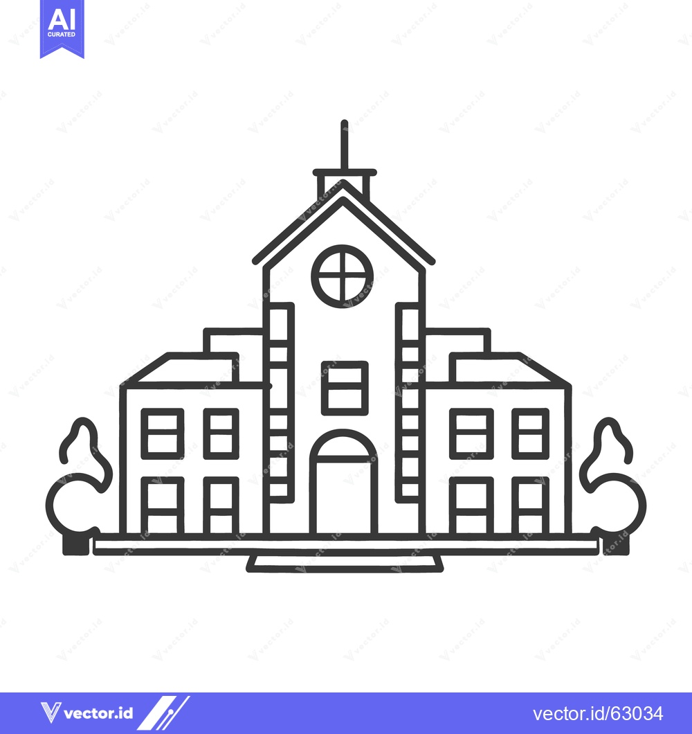 Premium Vector dari A line drawing depicting a large building and trees
