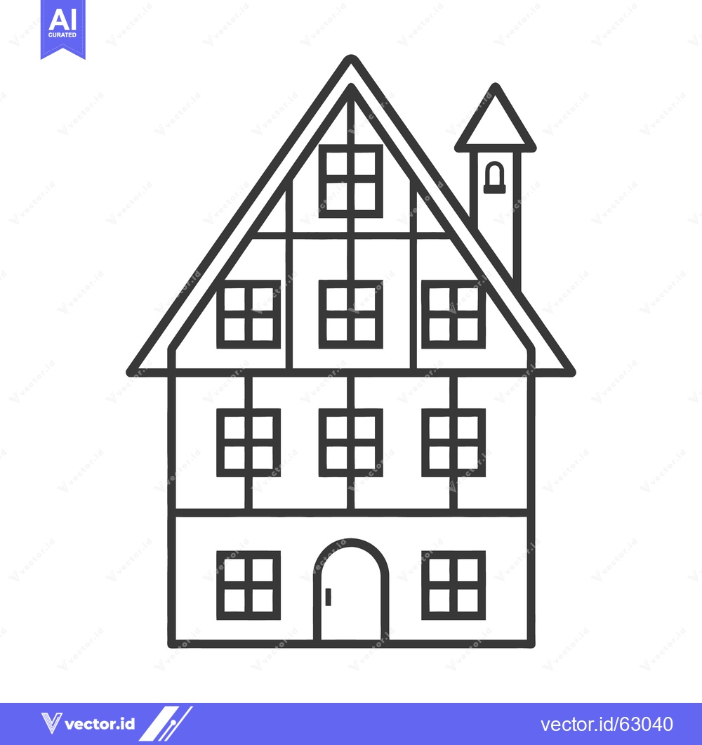 Premium Vector of A Simple Line Drawing Illustrating A Half Timbered Building