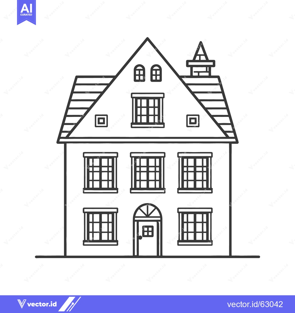 Premium Vector of An illustrative black and white two story house with windows