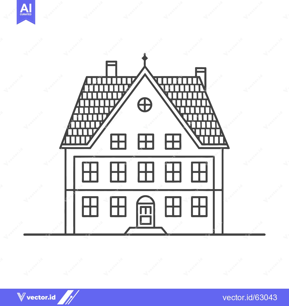 Premium Vector dari A black and white line drawing of a three story house